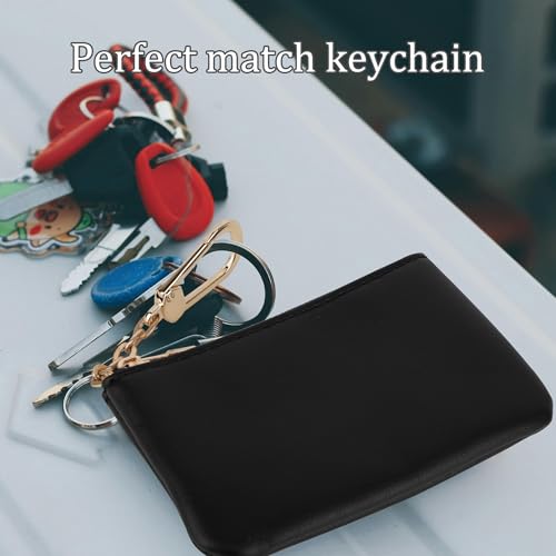 Veki Coin Purse Change Mini Purse Wallet with Zipper, Solid color-Black | Fashionable Bag for Men Women, Key Chain Pendant Leather Classic Clutch Purse - color: Solid color-Black