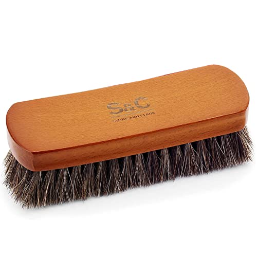 Stone and Clark Luxury Horsehair Shoe Polish Brush – Handcrafted Beechwood Shoe Brush for Shine and Buffing – Premium Shoe Shine Brush with Soft Horsehair Bristles (Brown) - color: Classic Brown