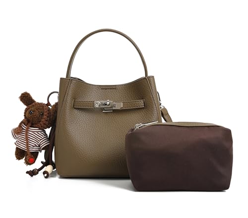 Ladies' wallet, light luxury bucket bag, lychee patterned handbag, high-end sense, one shoulder versatile crossbody bag - color: Elephant Grey
