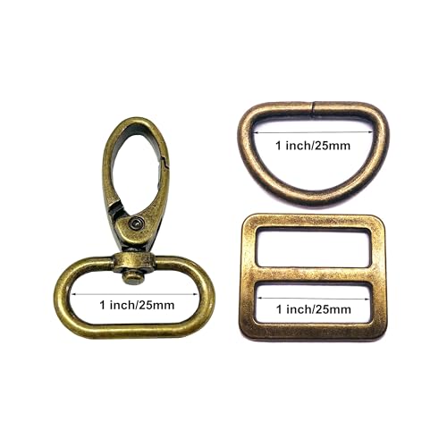 1 inch Bag Hardware Swivel Snap Hooks with D Rings Tri-Glide for Purses Bag | Handbag Backpack Dog Collar Pet Leashes Kyechain Lanyard Strap Craft Making Metal Slider Buckles 5 Sets Goyunwell - color: Antique Bronze, size: 1 inch