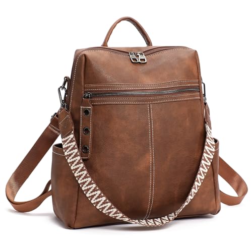 GAEKEAO Backpack Purse for Women PU Leather Travel Backpack Purses Fashion Designer Ladies Anti-theft Shoulder Bags Brown - color: Brown