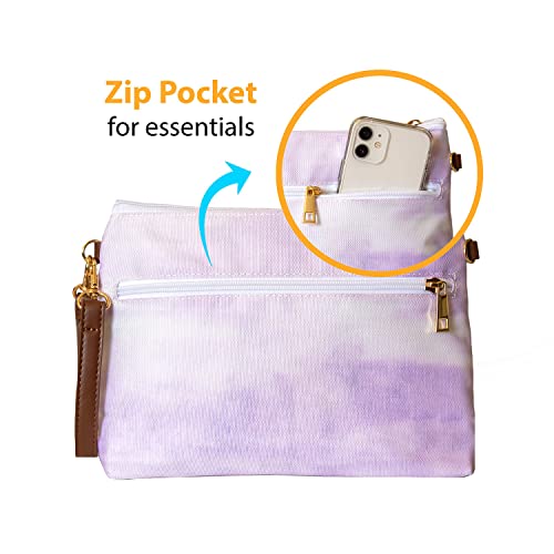 Bumco Portable Diaper Clutch Bag with Built-In Baby Wipes Dispenser | Airtight refillable wet wipes dispenser container. Portable travel wristlet pouch strap for quick cleanups on the go. - color: Purple Tie Dye