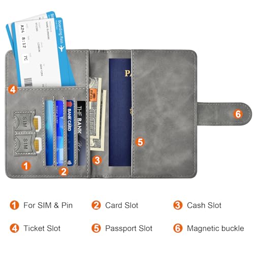 Eoehro Passport Holder for Travel Essentials, Passport Wallet Cover Case for Travel Must Haves Accessories,Passport Book Holders for Women and Men(gray) - color: gray, style: Magnetic Clasp