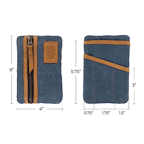 Hide & Drink, Multi-Tool Pocket Pouch, Compact Multipurpose EDC Zippered Bag, Mini Camping Tool Case, Waxed Canvas, Knife Holster, Handmade Slim Organizer - color: Blue Mar/Old Tobacco