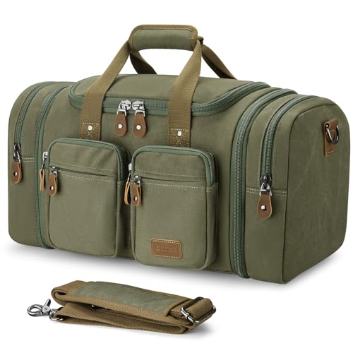 Gonex Duffle Bag for Travel, Expandable 50L Overnight Weekender Gym Bag | Water-Resistant Canvas, Wet-Dry Pocket, Luggage Sleeve, Carry-On Size, Detachable Strap, Army Green - color: Army Green, size: Large-50L