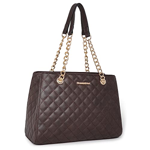 Montana West MEDIUM Tote Bag for Women Quilted Chain Handbags Shoulder Purse - color: 040coffee