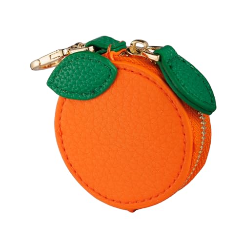 Fruit Coin Purse Bag Charm Keychain, Mini Charm Kawaii Leather Coin Purse Pouch Holder for Airtag Handbag Tote Wallet - color: Orange