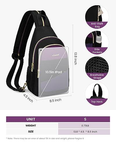 LOVEVOOK Sling Bag for Women, Sling Backpack Crossbody Bag Convertible, Small Diaper Bag Hiking Daypacks Water-resistant, Travel Shoulder Bag Chest Bag, Black Blue Purple - color: Purple-blue-black, size: Small