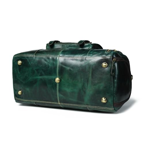 Genuine Full Grain Leather Carry On Travel Bag 21x11x10 with Trolley Straps, Shoe Compartment, Shoulder Strap by De Lira - Upland Green - color: Upland Green
