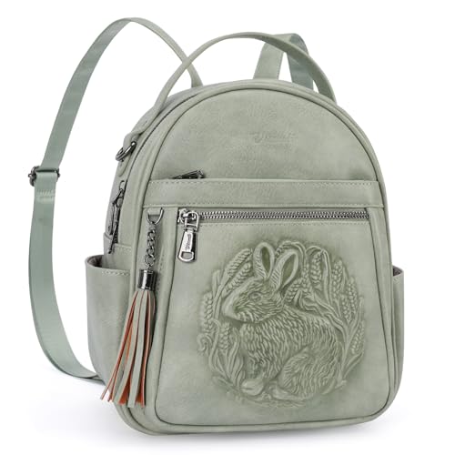 Mini Backpack Purse for Women,Vegan Leather Small Backpack for Daily | Embossed Lightweight Water-Resistance Travel Mini Fashion Daypack Bag,Ladies Casual Backpack Purse Gift Choice for Women - color: Green-rabbit