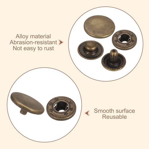 HARFINGTON 25 Set Leather Snap Fasteners Kit 15mm Metal Snap Button Press Studs Leather Rivets Snaps with 3 Setter Tools for Clothes Jackets Jeans Wears Bags, Bronze - color: Bronze, size: 15mm