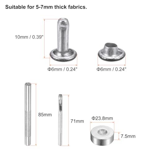 HARFINGTON 100 Sets Leather Rivets 6mm x 10mm Metal Double Cap Rivet Snaps Studs Fasteners with 3pcs Setting Tools Rivets for Leather Craft DIY Repair Decoration, Brilliant Black - color: Brilliant Black, size: 6mm x 10mm