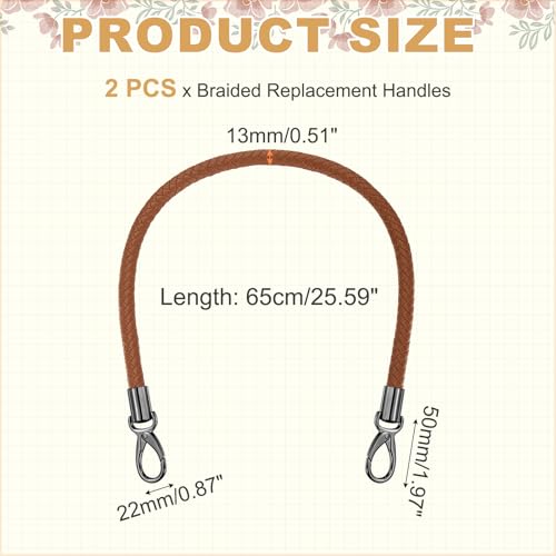 MECCANIXITY Braided Purse Strap, PU Leather Purse Strap Handle Replacement for Handbag Tote Underarm Bag Making - color: Light Brown