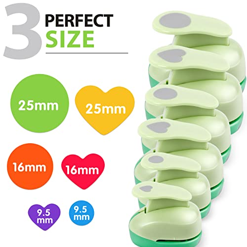 Circle Hole Punch Paper Punches for Crafting 3/8+5/8+1 Inch Circle Punches | Heart Hole Punch, Shape Puncher Cutter for Paper Crafts Scrapbooking, 6Pcs - style: 6 Diffrent Size Circle and Heart