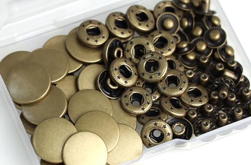 BetterJonny 24 Sets Heavy Duty Leather Snap Fasteners Kit, 20mm Metal Snap Buttons Press Studs Leather Rivets Snaps with 4 Setter Tools for Clothes Bracelet Jackets Jeans Antique Brass - color: Antique Brass, size: 20mm