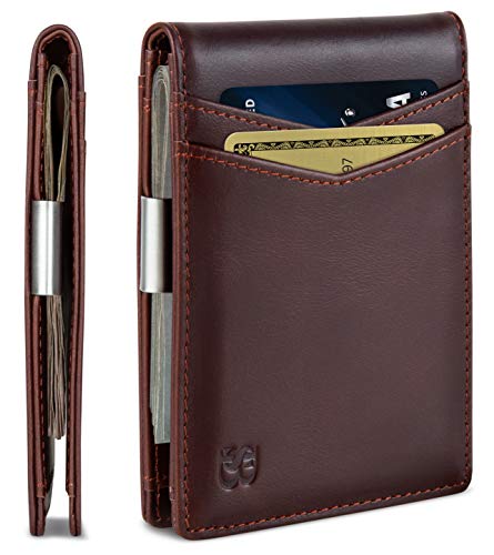 SERMAN BRANDS Money Clip Wallet - Mens Wallets slim Front Pocket RFID Blocking Card Holder Minimalist Mini Bifold - color: Melted Chocolate Transformer