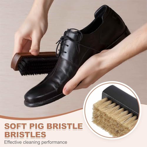 HARFINGTON Shoe Cleaning Brush 4"x2" Beech Wood Pig Bristle Boot Polish Brushes for Leather Shoes Boots Cloth, Gray Brown Black - color: Gray Brown Black