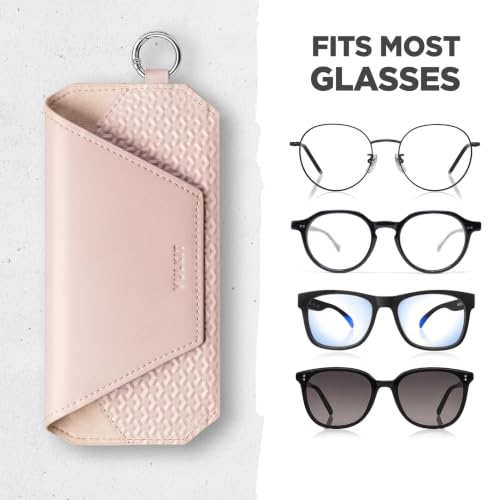 VULKIT Portable Leather Eye Glasses Case for Women & Men, Slim Sunglass Case, Unisex Eyeglass Case - color: Nude Apricot