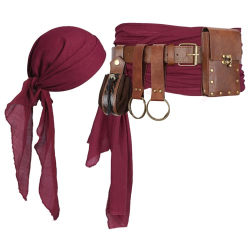 Renaissance Belt Pouch Medieval Pirate Costume Accessories Set for Cosplay | Viking Faux Leather Waist Bag, Skirt Hike Clips, Perfect for Women and Men Ren Faire, LARP, Fantasy, Halloween - color: Brown-o