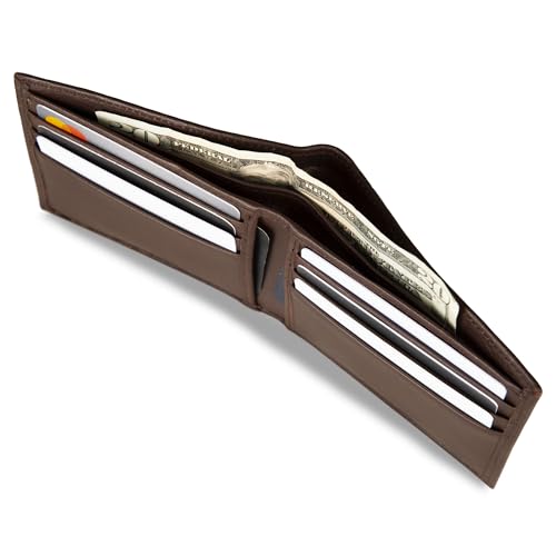 Nautica Men's Bifold Leather Wallet | RFID Blocking | ID Window | Card Slots | Organization | Durable | Stylish - color: Enameled Logo - Brown