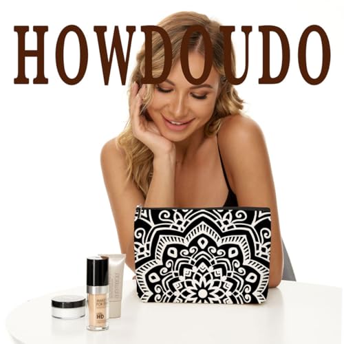 Boho Mandala Floral Makeup Bag Floral Travel Toiletry Bag Black White - color: Multicolor 1736