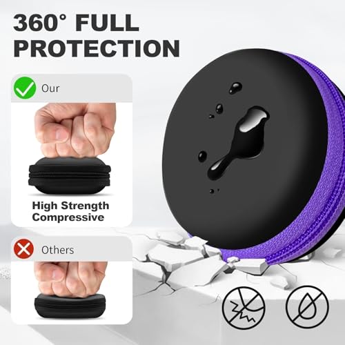 2Pack Round Earbud Case Portable EVA Carrying Case Storage Bag Cell Phone Accessories Organizer with Carabiner for Earphone, Earbud, Earpieces, SD Memory Card, Camera Chips, Black/Purple - color: A7-Round Black+Purple