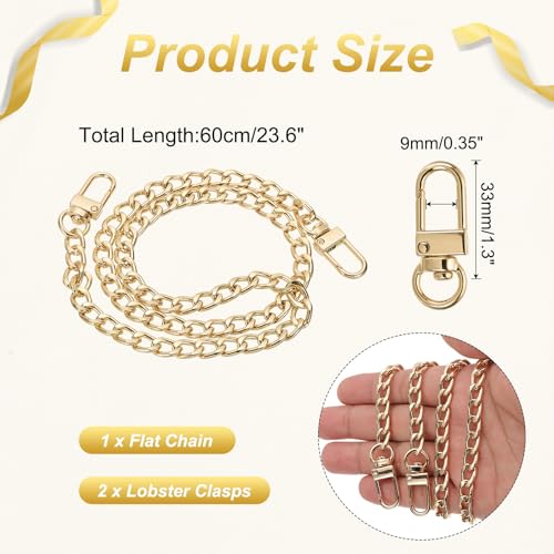 uxcell 23.6" Flat Purse Chain Strap, Gold Shoulder Straps Chains Metal Handbag Replacement Belt with 2 Pcs Metal Lobster Swivel Trigger Clips Style1 for Cross Body Wallet Bag - color: Gold, size: 23.6"