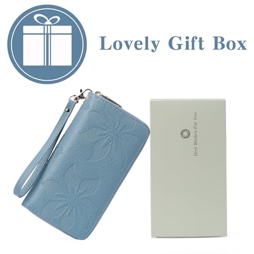 GOIACII Women's Wallet RFID Blocking Leather Wristlet | 2 Zip Around, Large Capacity, Credit Card Holder, Ladies Phone Clutch Purse - color: A16 Blue