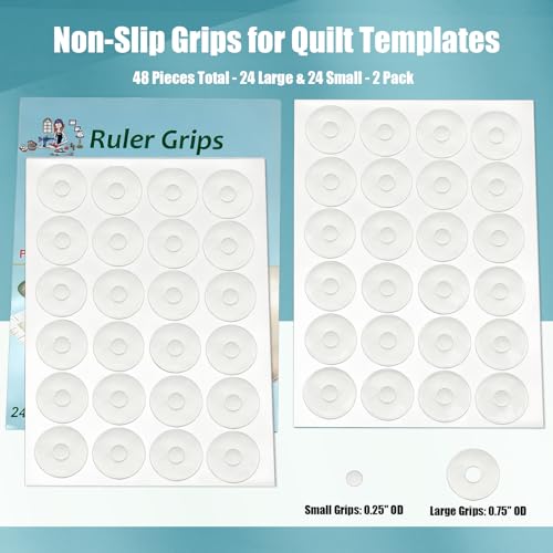 Fbshicung 48pcs Non-Slip Silicone Grips for Quilt Templates, Quilting Rulers, Adhesive Backing Rings Sewing Tool