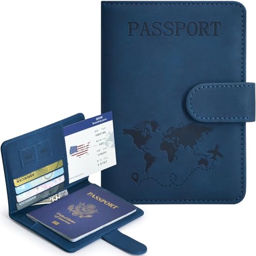 Passport Holder, Passport Cover with Credit Card Slot and Boarding Pass Slot Combo, Passport Wallet Case Book Travel Must Have, RFID Blocking Leather Travel Accessories, Dark Blue - color: Dark Blue