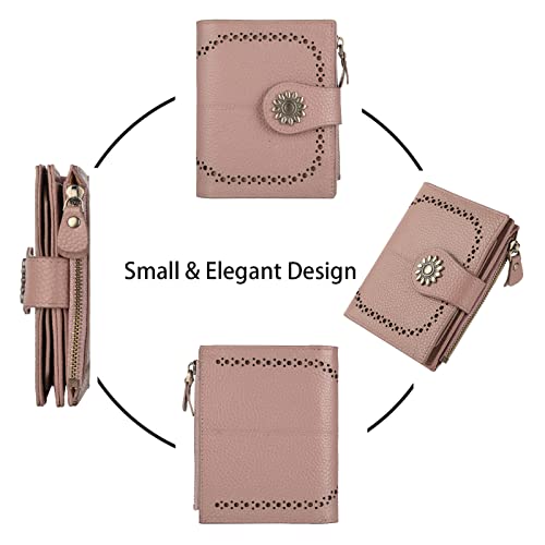 Womens Leather Wallet Small Compact RFID Blocking Credit Card Case Purse with Zipper Pocket | Small - color: Pebbled Dark Pink