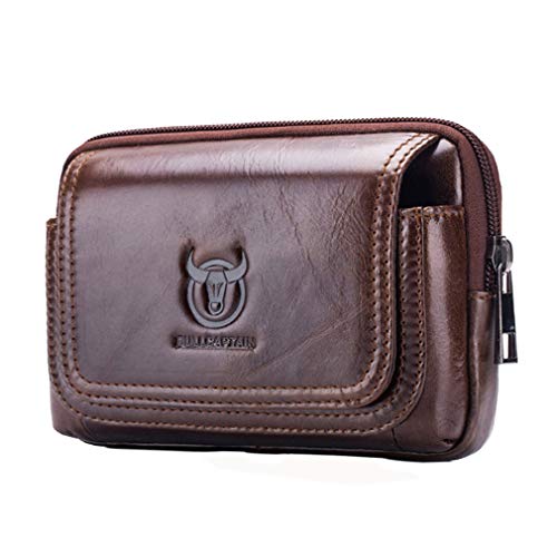 Leather Phone Belt Bag Holster Pouch for Men Loop Flip Coin Purse Case Cell Phone Waist Pack Pouch Case - color: #01brown