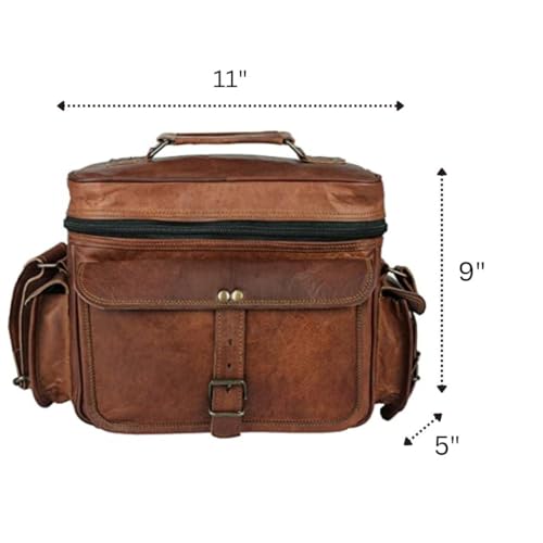 Leather Messenger Bag for Camera - Vintage Shoulder Satchel Camera Bag for DSLR, Canon, Nikon, Fuji Cameras - Travel, Portable Photography Bag