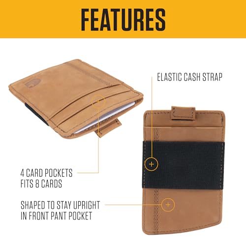 Carhartt Men’s Full Grain Saddle Leather Wallets, RFID Blocking Bifold, Trifold, and Front Pocket Options, Gifts for Men - color: Carhartt Brown (Front Pocket)
