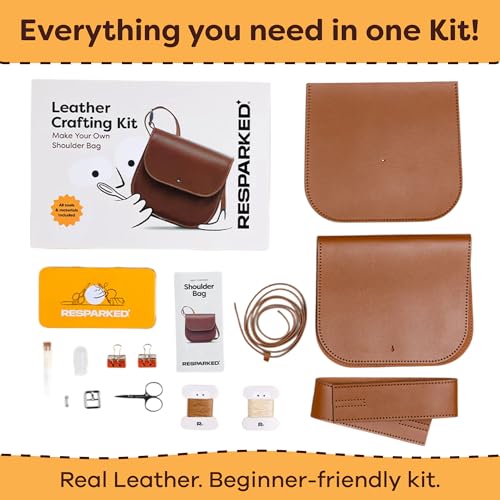 Resparked Leather Medium Tote Bag – Women’s Handbags, Shoulder Bag, Crossbody Purse, Black & Brown Tote Purse for Work, Travel, DIY Leather Crafting Kit Gift Bag - color: Black