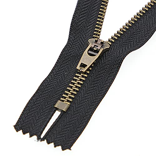 3# Jeans Zipper 5 Inch Antique Brass Metal Zipper Close End Y-Teeth Zippers 6pcs,12.7 cm (Black-Brass) Leekayer - color: Black tape-Brass teeth, size: 5"