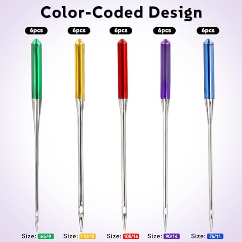 30Pcs Universal Sewing Machine Needles, Regular Point Sewing Needles | Bright Color, Sizes 9, 11, 14, 16, 18, Suitable for Singer, Brother, Janome sewing machines - color: 30pcs 9 11 14 16 18