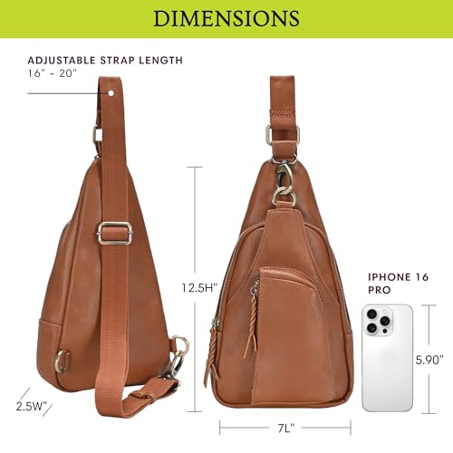 Antik Kraft Tasha Crossbody Sling | Vegan Leather Crossbody Bag for Women with 16-20" Strap | Sling Bags for Women - color: Tan