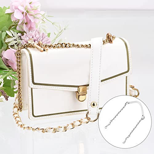 uxcell Purse Chain Strap, 39" Leather Iron Flat Chain Strap Handbag Chains Purse Handles Shoulder Replacement Strap, White Strap Silver Chain - color: White, Silver, size: 39"