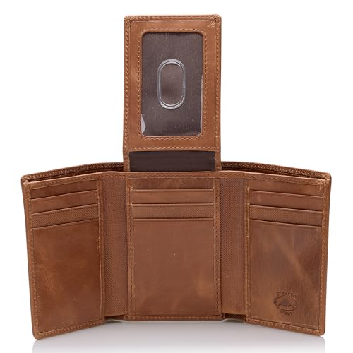 Stealth Mode Trifold Wallet - RFID Blocking Wallet with Flip ID Holder - Leather Case for Money, Credit Cards - Mens Organizer, Divided Billfold, Identity Protection - Men's Gifts (Brown Crunch) - color: Brown Crunch