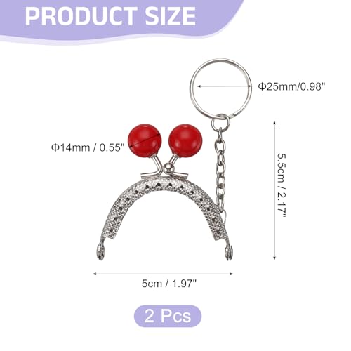 uxcell 2 Pcs Metal Purse Frame, 5cm/1.97" Beads Silver Kiss Lock Clasp Arch Embossing Bag Frames with Key Ring for Purse Making Clutch Bag Coin Purse, Red - color: Red