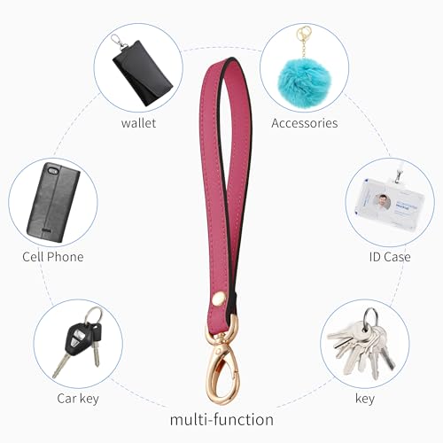 Genuine Leather Wristlet Strap - Universal Hand Lanyard Replacement - color: Gold - Rose Red