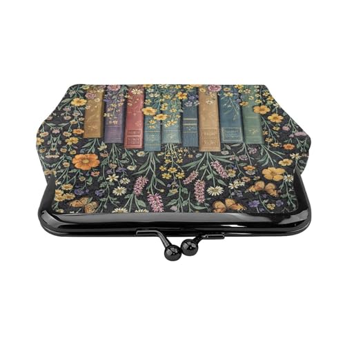 Kiss-lock Coin Purse for Women Change Purses Cute Small Coin Pouch Tiny Coin Wallet (Book and Flower) - color: Book and Flower