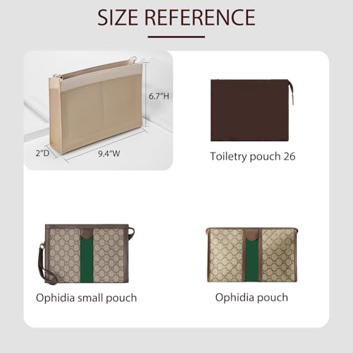Premium Leather Purse Insert Organizer Compatible with LV Toiletry Pouch 19/26 with Gold Buckles - color: Beige, size: Small-19