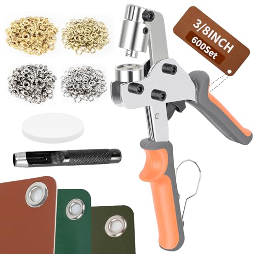 Heavy Duty Grommet Tool Kit - 600 Sets 3/8" Grommets, Manual Press Eyelets Tool with Hole Punch for Tarp Fabric Leather Banner Canvas Tents Vinyl Crafts (3/8" 600Sets - Silver & Gold) - size: 3/8in-600Sets Silver+Gold