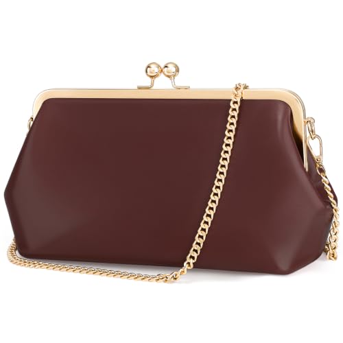 Women's Kiss Lock Bag Evening Clutch Purses Kiss Clasp Crossbody Bag Handbag Formal Evening Purse Messenger - color: Coffee