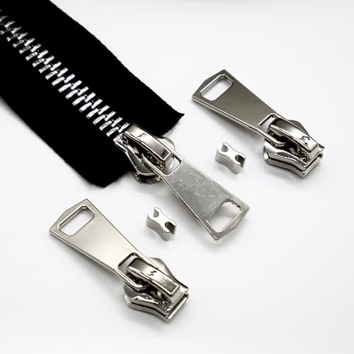 #8 Heavy Duty Metal Zipper by the Yard 3 Yards with 5 Sliders 10 Top Stops and 5 Bottom Stops for Tents Backpacks Outdoor Gear Cushion Covers DIY Pouches and Home Decor(Black/Silver Teeth) - color: Black/Silver Teeth