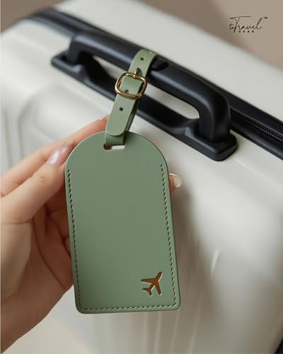 Luggage Tags for Suitcases, PU Leather Travel Tags for Luggage - color: Sage Green