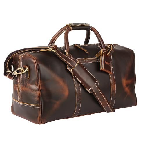 KomalC Leather Duffle Bags for Men and Women Travel Overnight Weekend sports bag holdall Gym Duffel for Men (Dark Tan, 20 Inch) - color: Dark Tan, size: 20 Inch