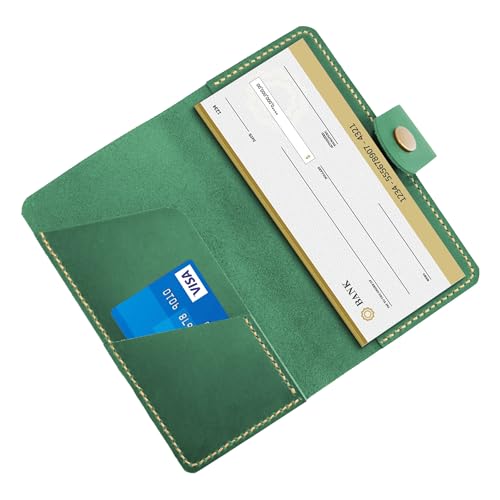 Leather checkbook holder, Checkbook cover handmade, For Women and Men, Christmas gifts (Green) - color: Green